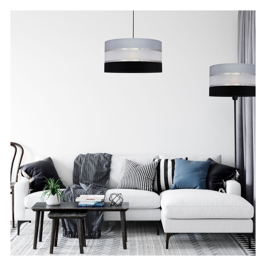 Luster na sajli HELEN 1xE27/15W/230V prečnik 40 cm crna/siva/srebrna