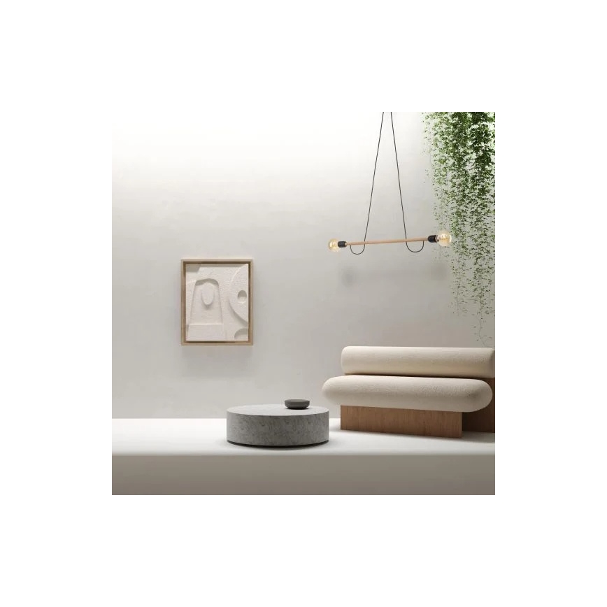 Luster na sajli HELIX 2xE27/15W/230V crna/borovina