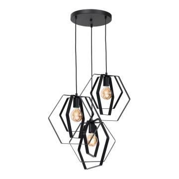 Luster na sajli HEXAGON 3xE27/60W/230V crni okrugli