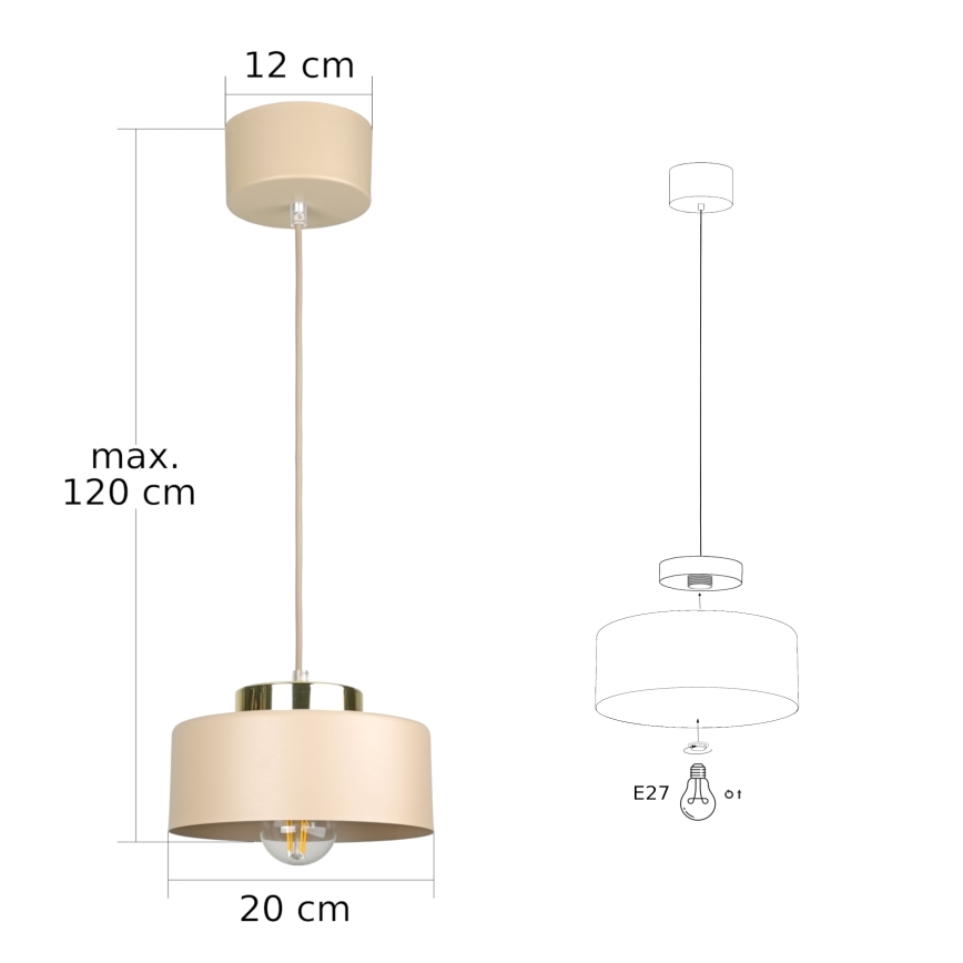 Luster na sajli IGNIA 1xE27/60W/230V bež/zlatan