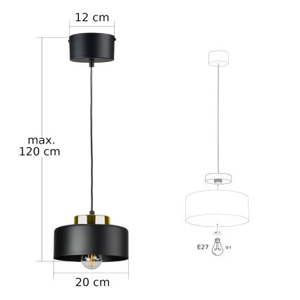 Luster na sajli IGNIA 1xE27/60W/230V crna/zlatna