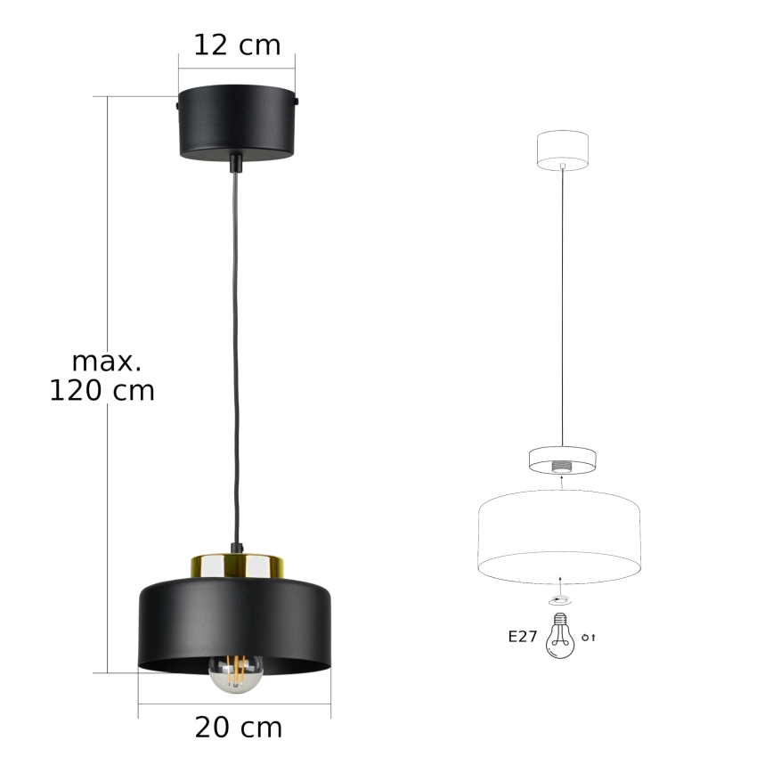 Luster na sajli IGNIA 1xE27/60W/230V crna/zlatna