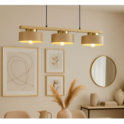Luster na sajli IGNIA 3xE27/60W/230V bež/zlatna