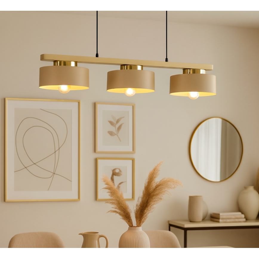 Luster na sajli IGNIA 3xE27/60W/230V bež/zlatna