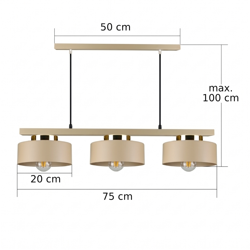 Luster na sajli IGNIA 3xE27/60W/230V bež/zlatna