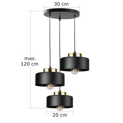 Luster na sajli IGNIA 3xE27/60W/230V crna/zlatna