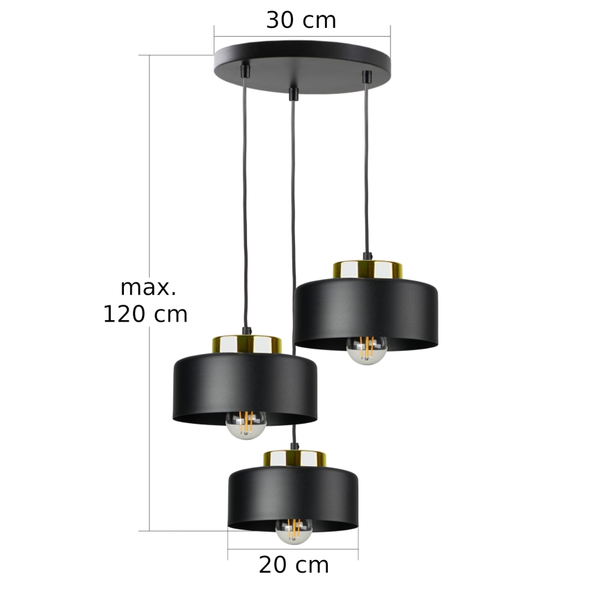 Luster na sajli IGNIA 3xE27/60W/230V crna/zlatna