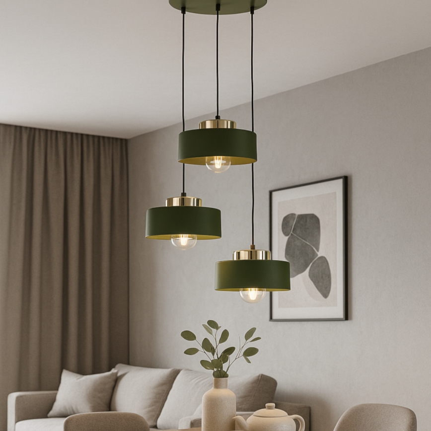 Luster na sajli IGNIA 3xE27/60W/230V zelena/zlatna