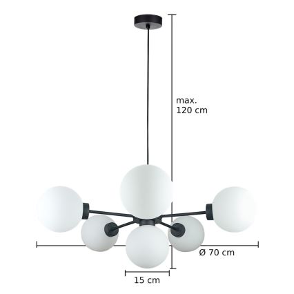 Luster na sajli KALIOPE 6xE14/50W/230V crna/bela