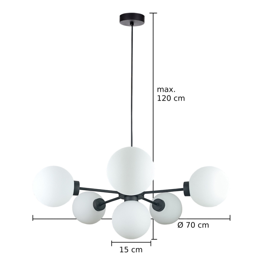 Luster na sajli KALIOPE 6xE14/50W/230V crna/bela