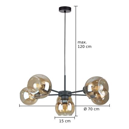 Luster na sajli KALIOPE 6xE27/60W/230V crna/dimljena bež