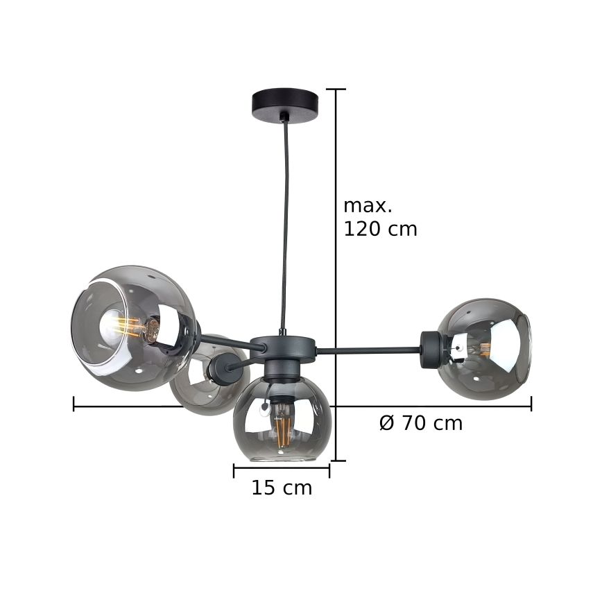Luster na sajli KALIOPE 6xE27/60W/230V crna/zadimljena crna