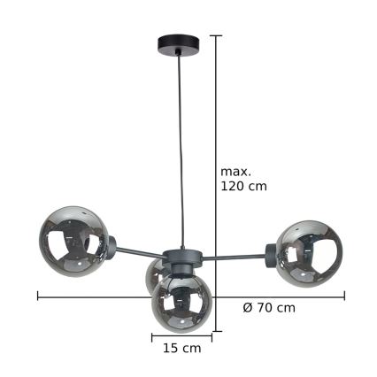 Luster na sajli KALIOPE II 4xE14/50W/230V crna/zadimljena crna