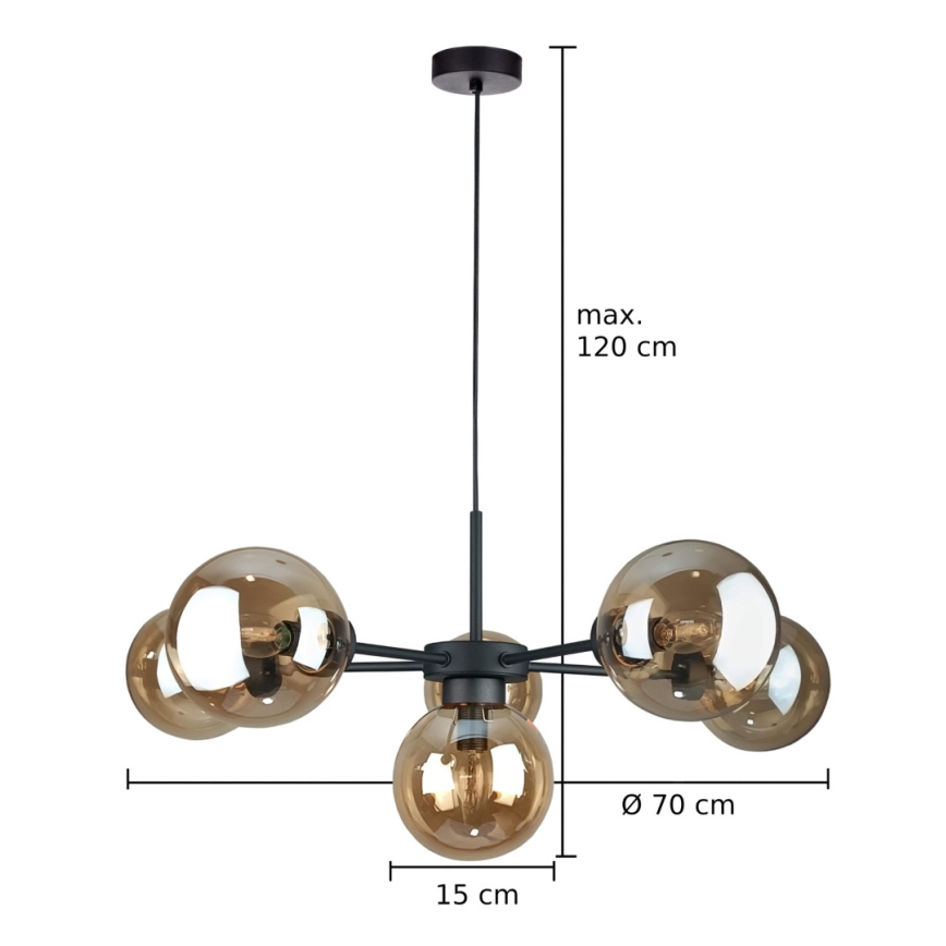Luster na sajli KALIOPE II 6xE14/50W/230V crna/dimljeno bež