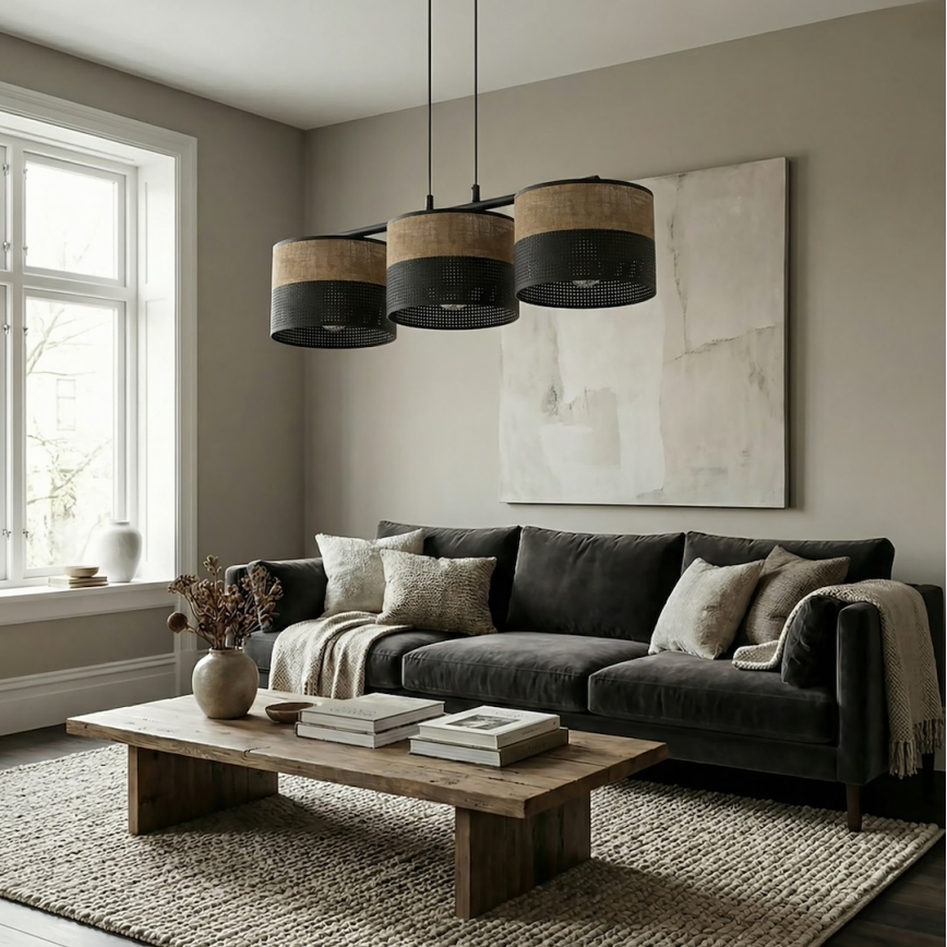 Luster na sajli KARBON 3xE27/15W/230V crna/braon