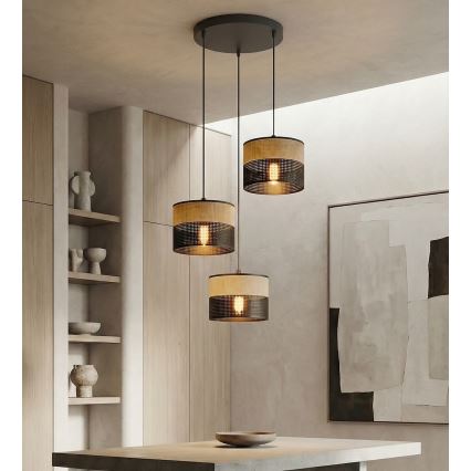 Luster na sajli KARBON 3xE27/15W/230V crna/braon