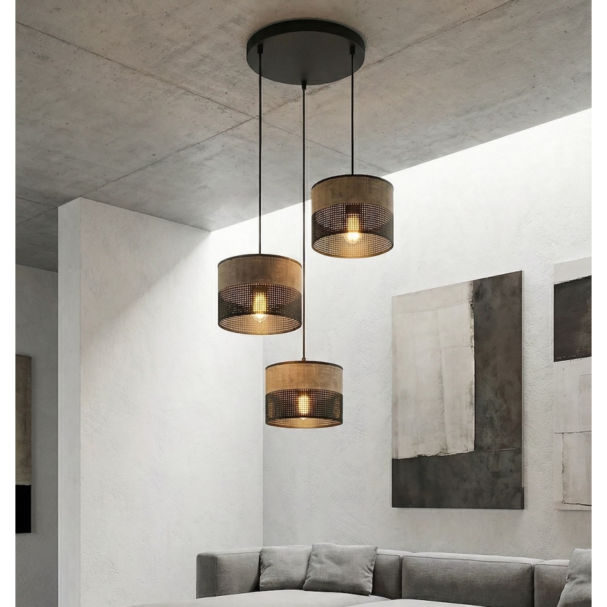 Luster na sajli KARBON 3xE27/15W/230V crna/braon