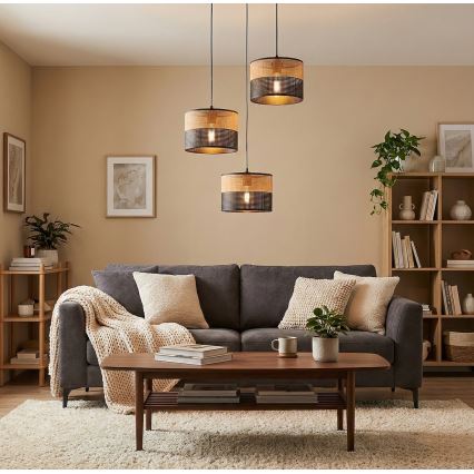 Luster na sajli KARBON 3xE27/15W/230V crna/braon