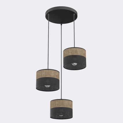 Luster na sajli KARBON 3xE27/15W/230V crna/braon