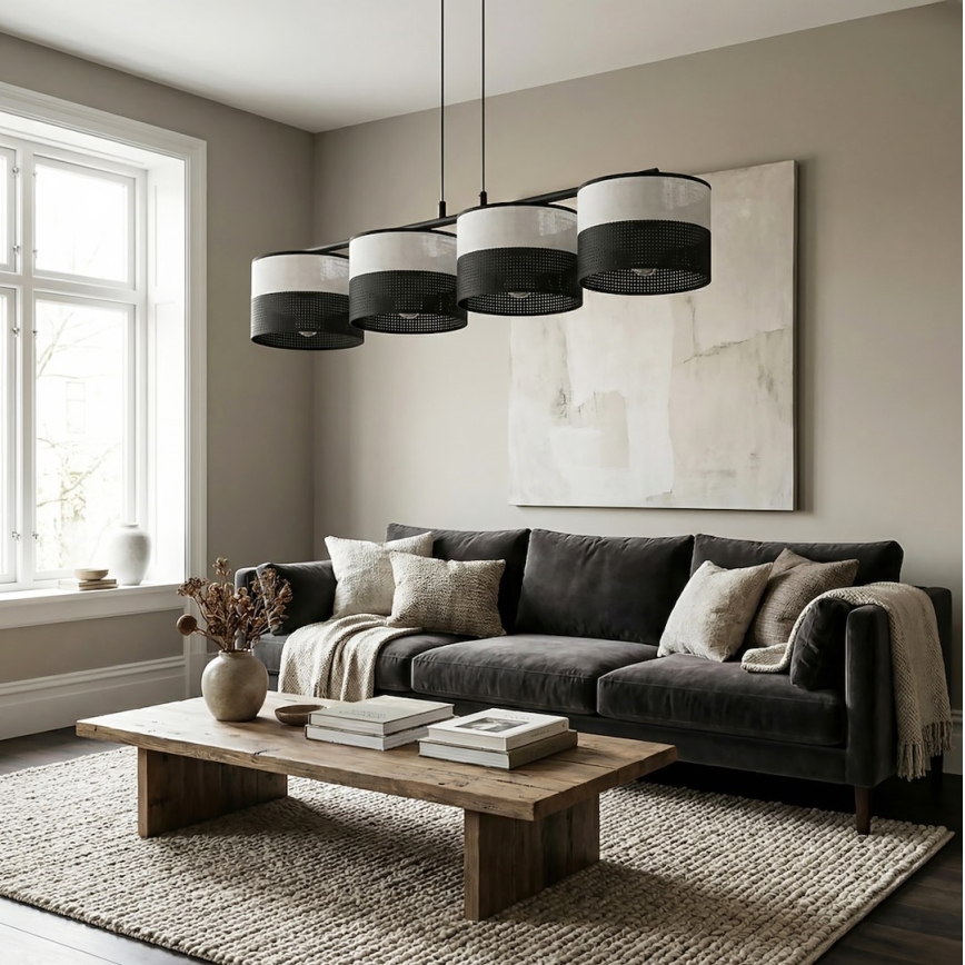 Luster na sajli KARBON 4xE27/15W/230V crna/siva