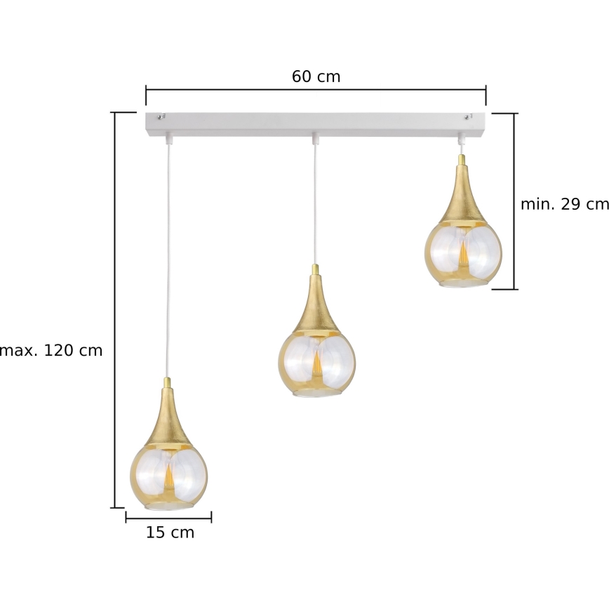 Luster na sajli LACRIMA BELA 3xE27/60W/230V