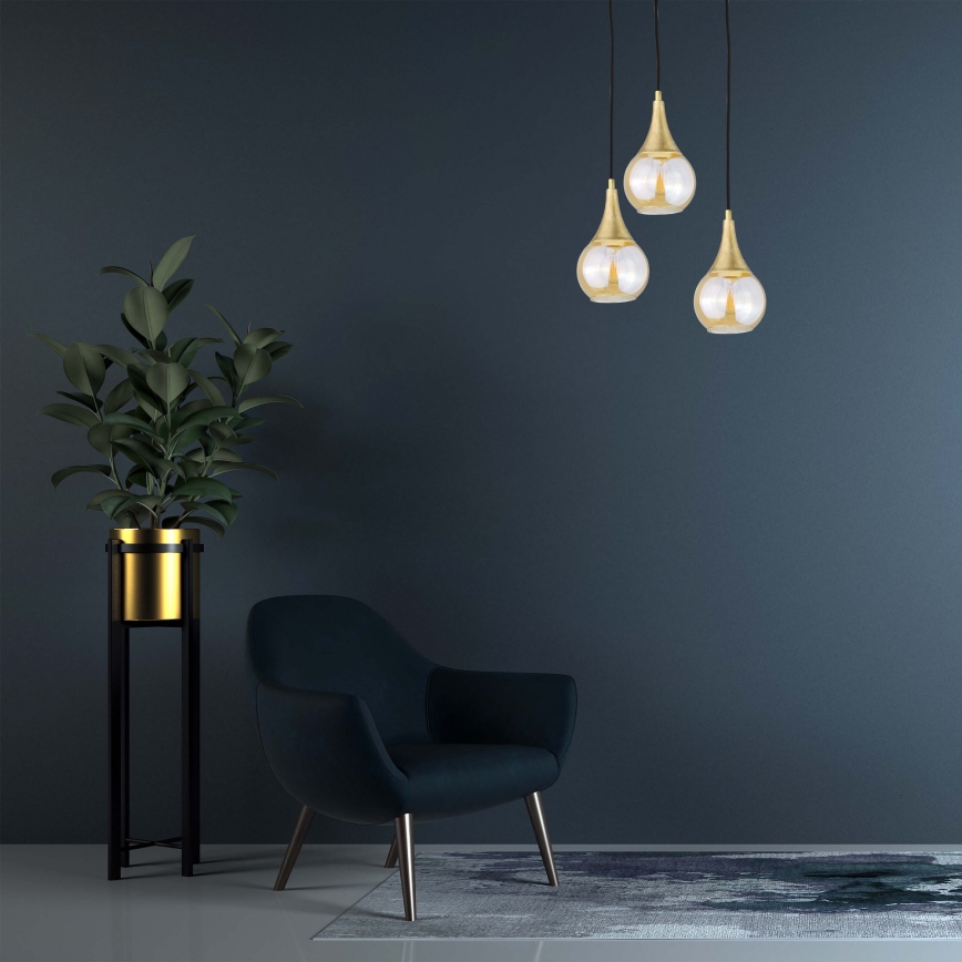 Luster na sajli LACRIMA HONEY 3xE27/60W/230V prečnik 30 cm