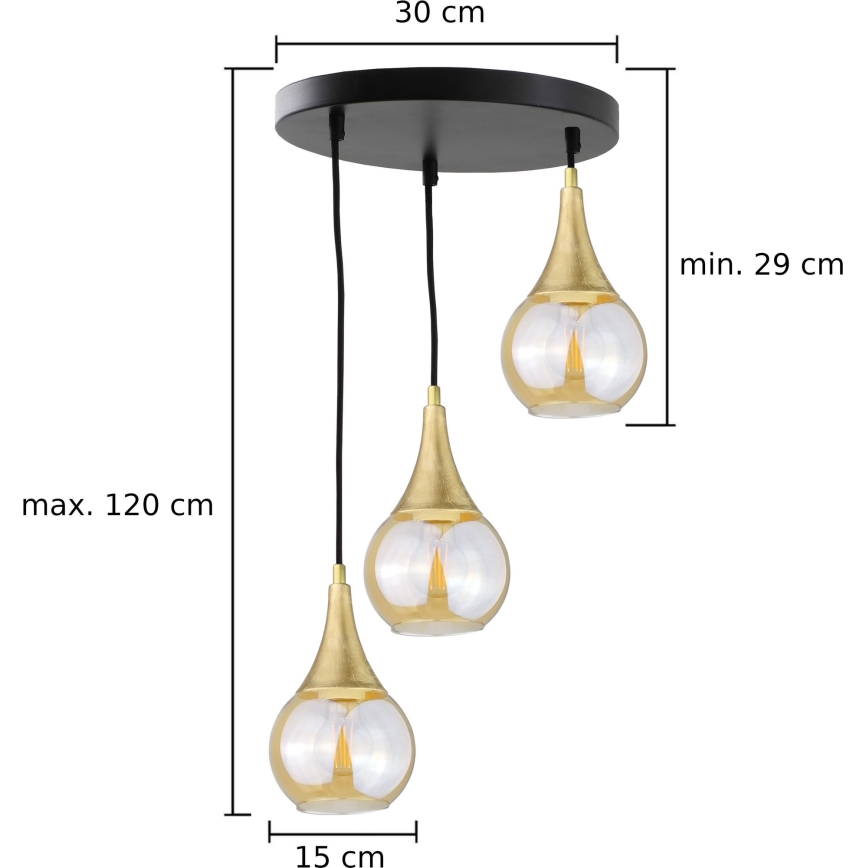 Luster na sajli LACRIMA HONEY 3xE27/60W/230V prečnik 30 cm