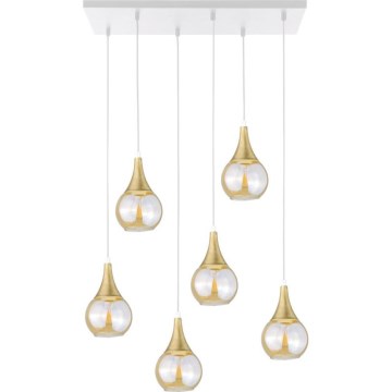 Luster na sajli LACRIMA HONEY 6xE27/60W/230V bela/zlatna/zadimljeno bež