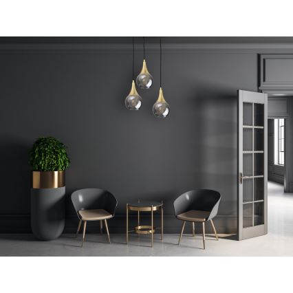 Luster na sajli LACRIMA SMOKY 3xE27/60W/230V prečnik 30 cm