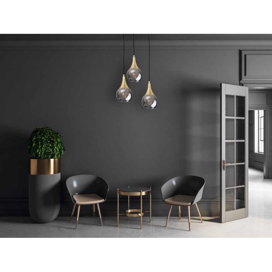 Luster na sajli LACRIMA SMOKY 3xE27/60W/230V prečnik 30 cm