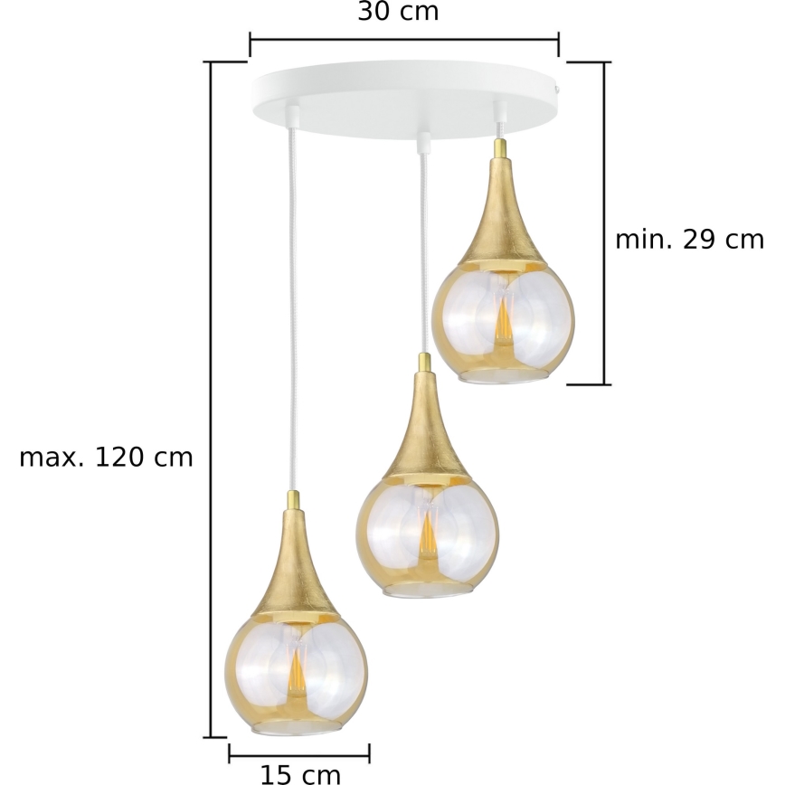 Luster na sajli LACRIMA WHITE 3xE27/60W/230V, prečnik 30 cm