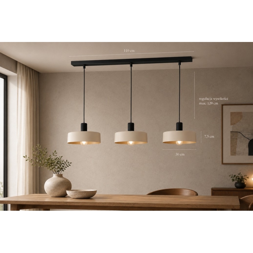 Luster na sajli LATTE 3xE27/60W/230V bež/crna