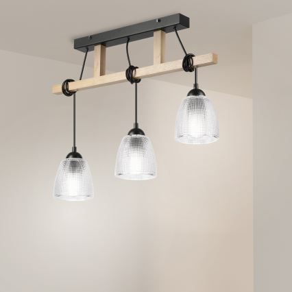 Luster na sajli LEANDRA 3xE27/15W/230V hrast/crna