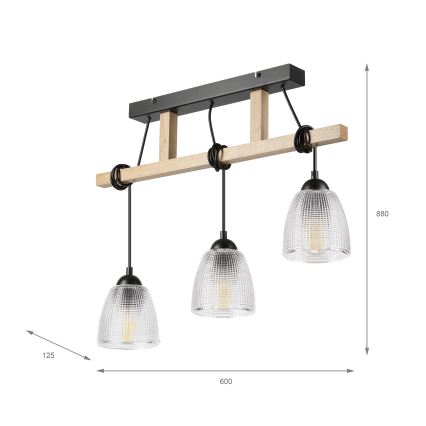 Luster na sajli LEANDRA 3xE27/15W/230V hrast/crna
