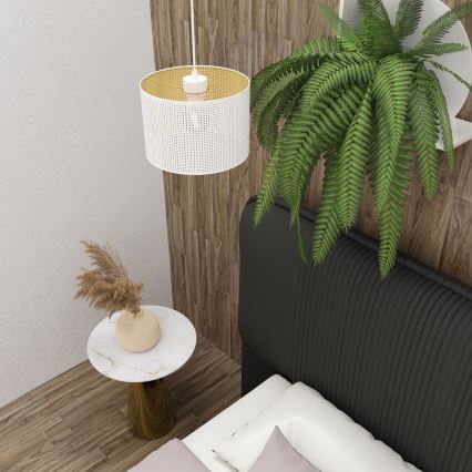 Luster na sajli LOFT SHADE 1xE27/60W/230V prečnik 25 cm bela/zlatna