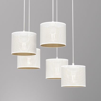 Luster na sajli LOFT SHADE 5xE27/60W/230V bela/zlatna