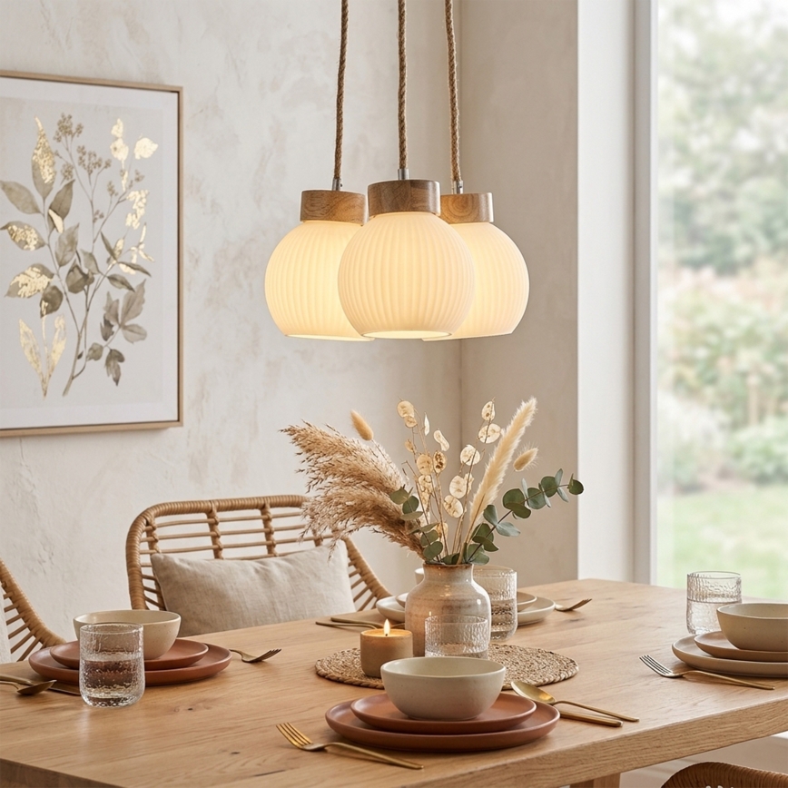 Luster na sajli LOOMIS 3xE27/15W/230V 83 cm bež/hrast