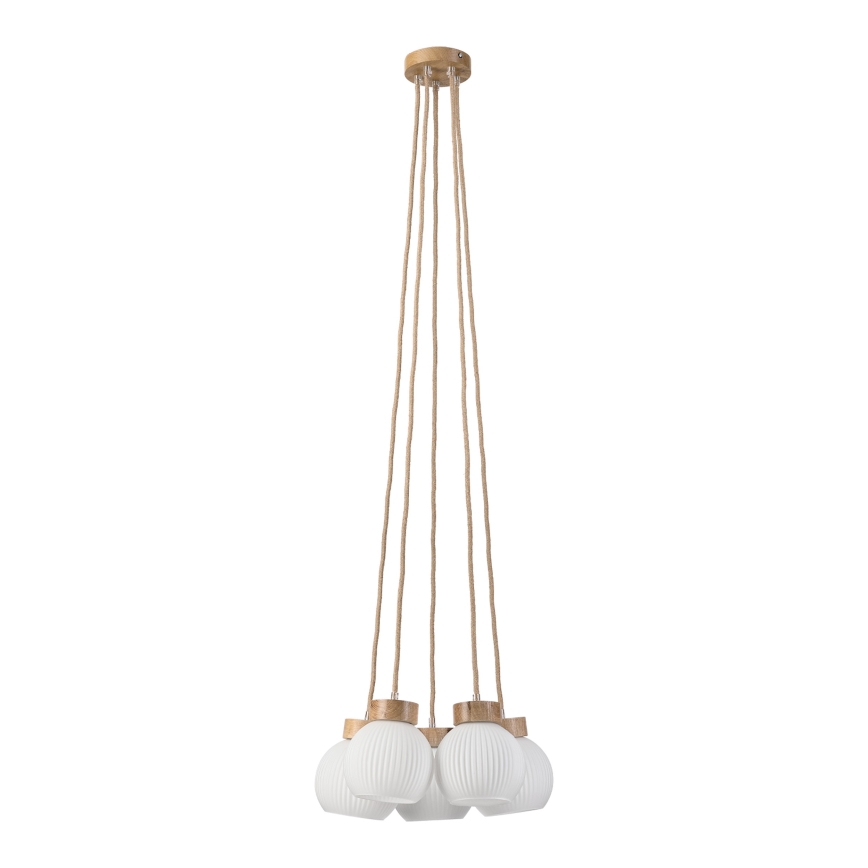 Luster na sajli LOOMIS 5xE27/15W/230V 130 cm bež/hrast