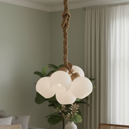 Luster na sajli LOOMIS 5xE27/15W/230V 130 cm bež/hrast
