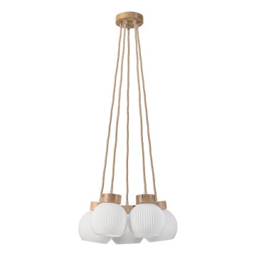 Luster na sajli LOOMIS 5xE27/15W/230V 83 cm bež/hrast