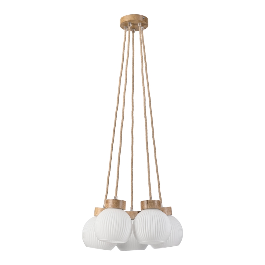 Luster na sajli LOOMIS 5xE27/15W/230V 83 cm bež/hrast
