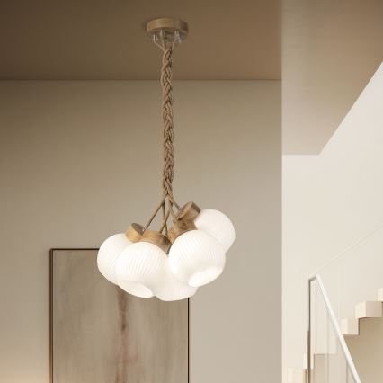 Luster na sajli LOOMIS 5xE27/15W/230V 83 cm bež/hrast