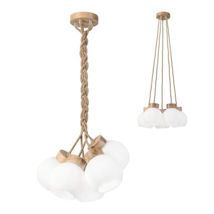 Luster na sajli LOOMIS 5xE27/15W/230V 83 cm bež/hrast