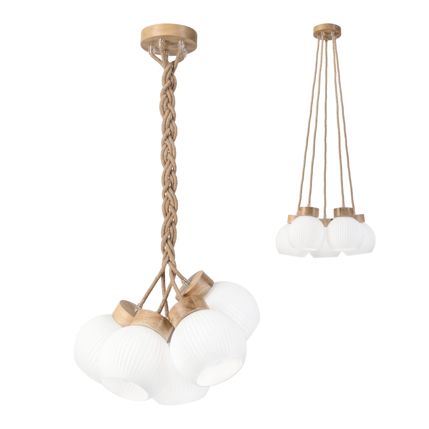 Luster na sajli LOOMIS 5xE27/15W/230V 83 cm bež/hrast