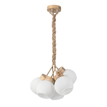Luster na sajli LOOMIS 5xE27/15W/230V 83 cm bež/hrast