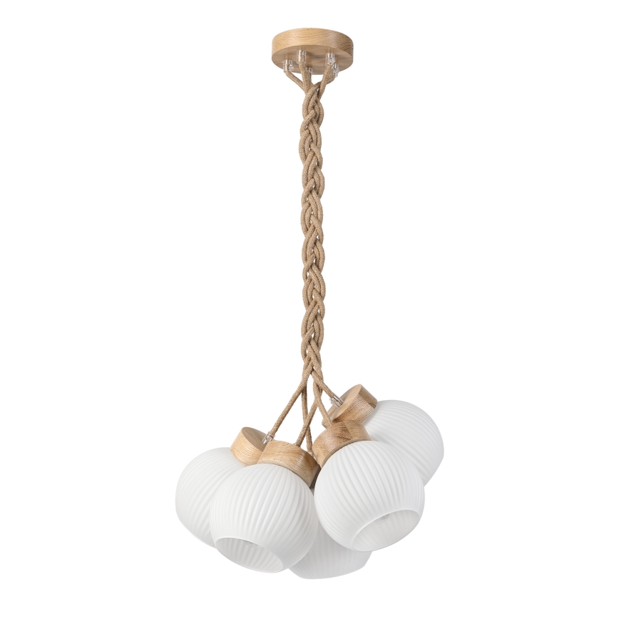 Luster na sajli LOOMIS 5xE27/15W/230V 83 cm bež/hrast