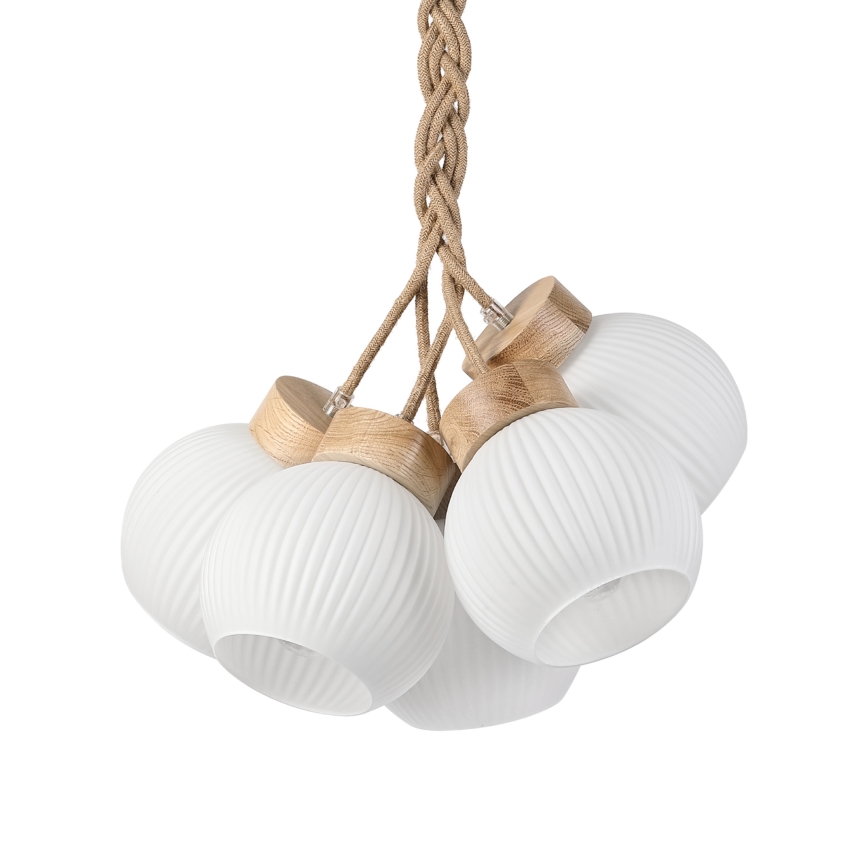 Luster na sajli LOOMIS 5xE27/15W/230V 83 cm bež/hrast