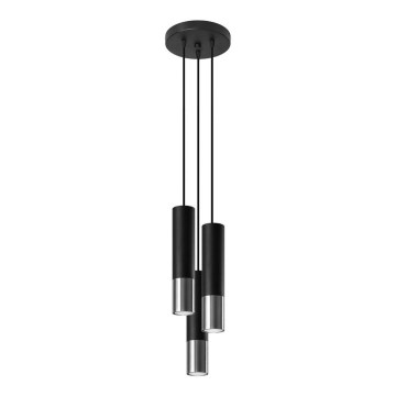 Luster na sajli LOOPEZ 3xGU10/10W/230V okrugao crni/sjajni hrom