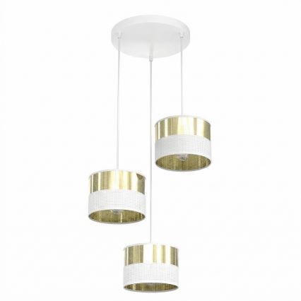 Luster na sajli LUX 3xE27/15W/230V bela/zlatna