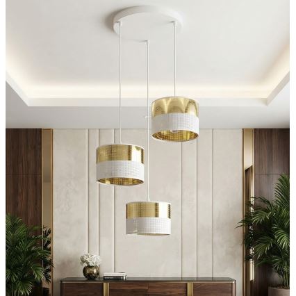 Luster na sajli LUX 3xE27/15W/230V bela/zlatna